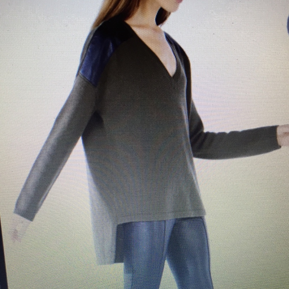 BCBG Talitha olive green sweater black leather